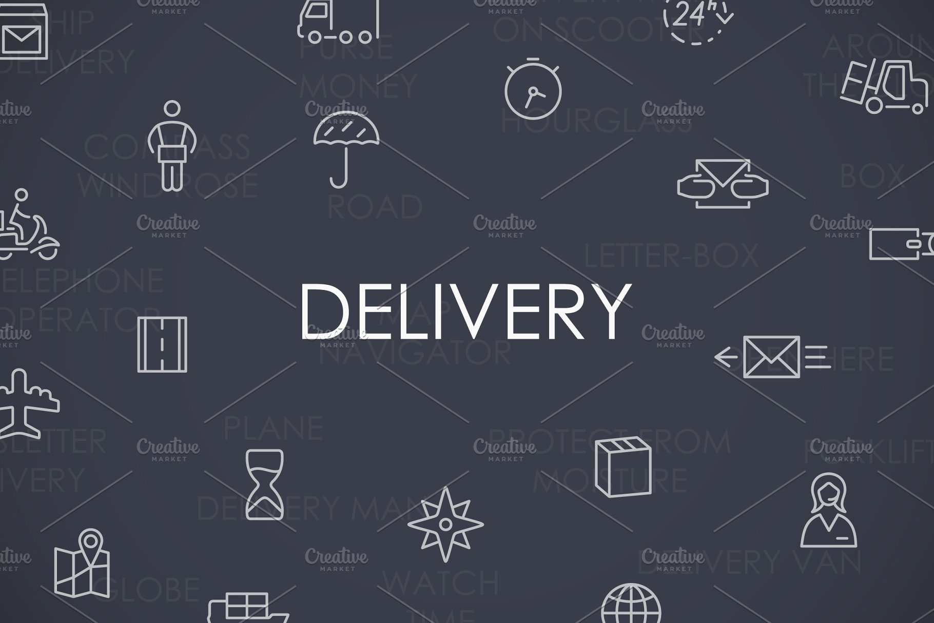 运输线型图标 Delivery thinline icons