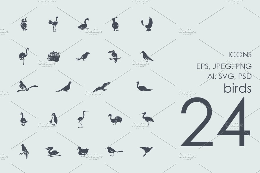 鸟类图标套装 Set of birds icons #924