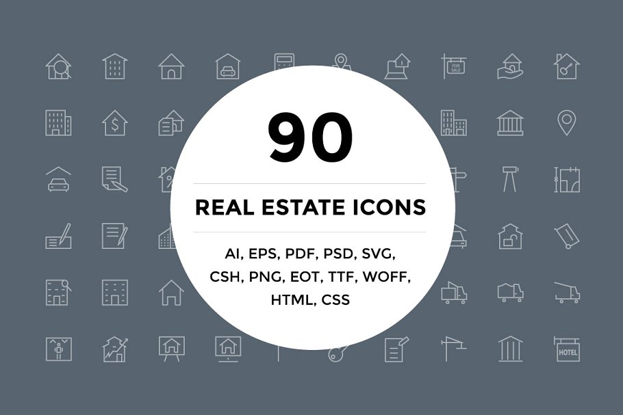 90个精美的房地产图标 90 Real Estate Ico