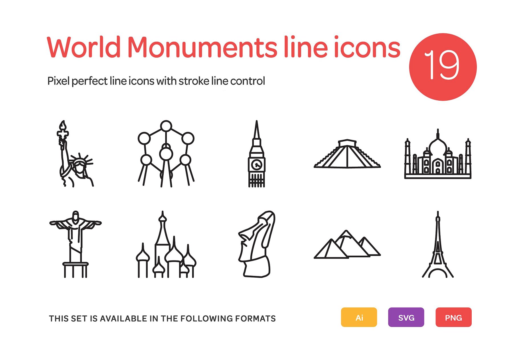 世界纪念碑线型图标集 World Monuments Lin