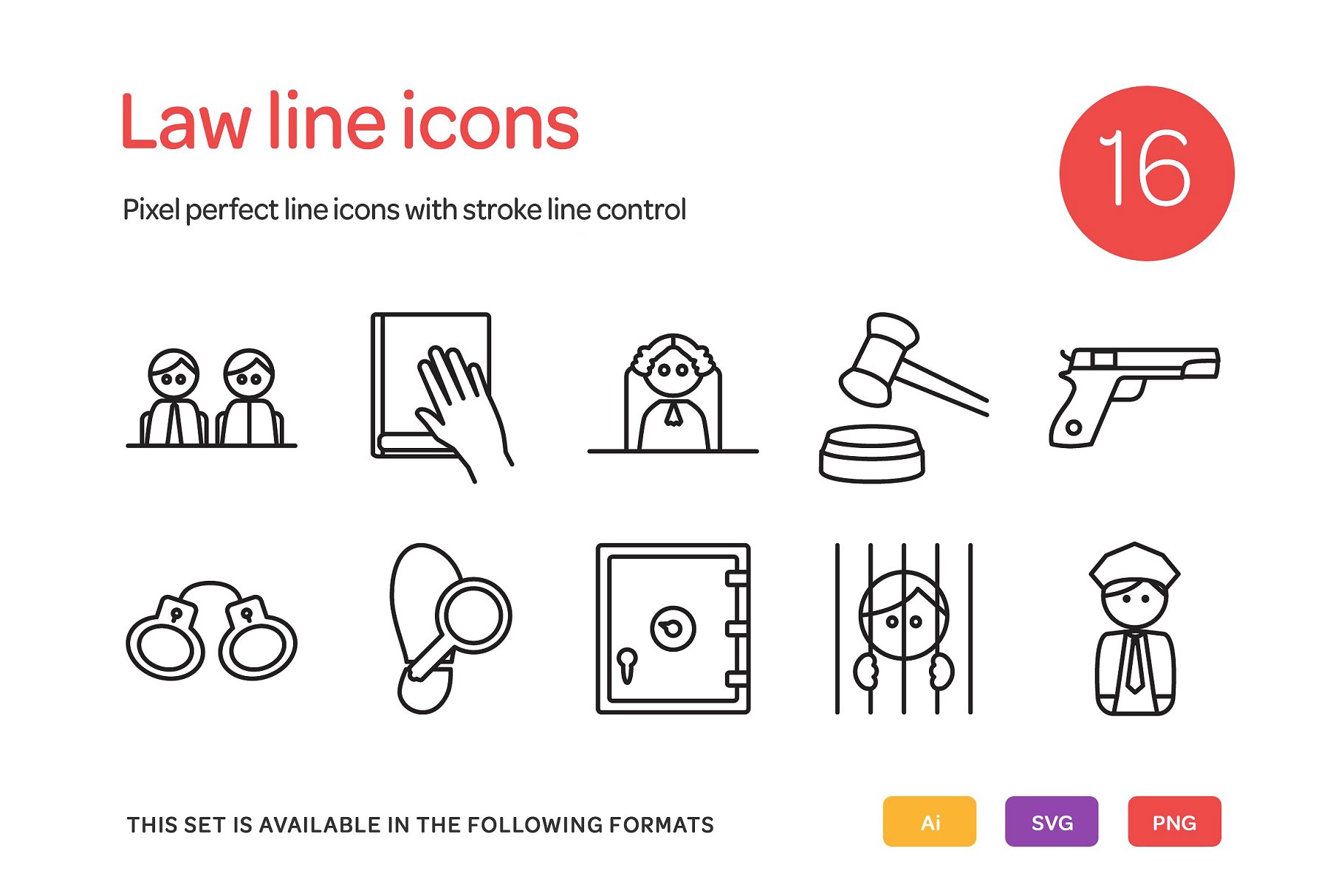 法律线型图标集 Law Line Icons Set #90