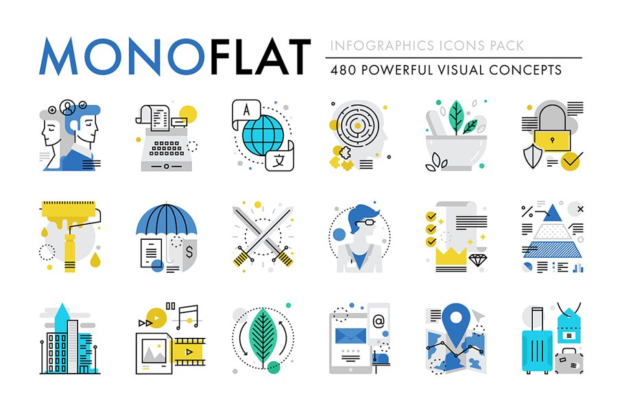 科技互联网创意图表图标 Monoflat Infograph