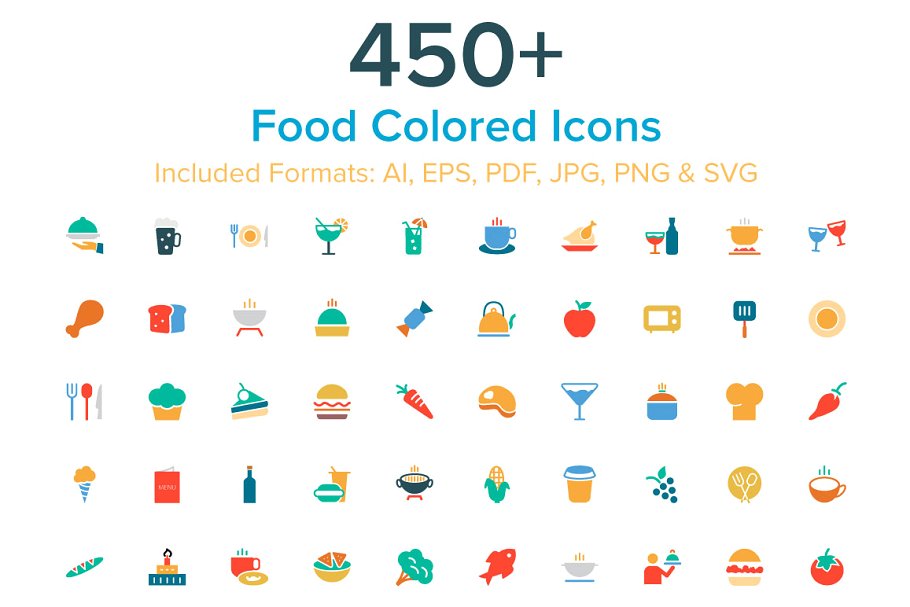450 个彩色食物图标 450  Food Colored