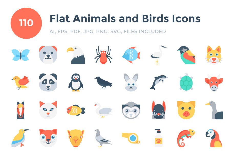 110个扁平化动物和鸟图标 110 Flat Animals