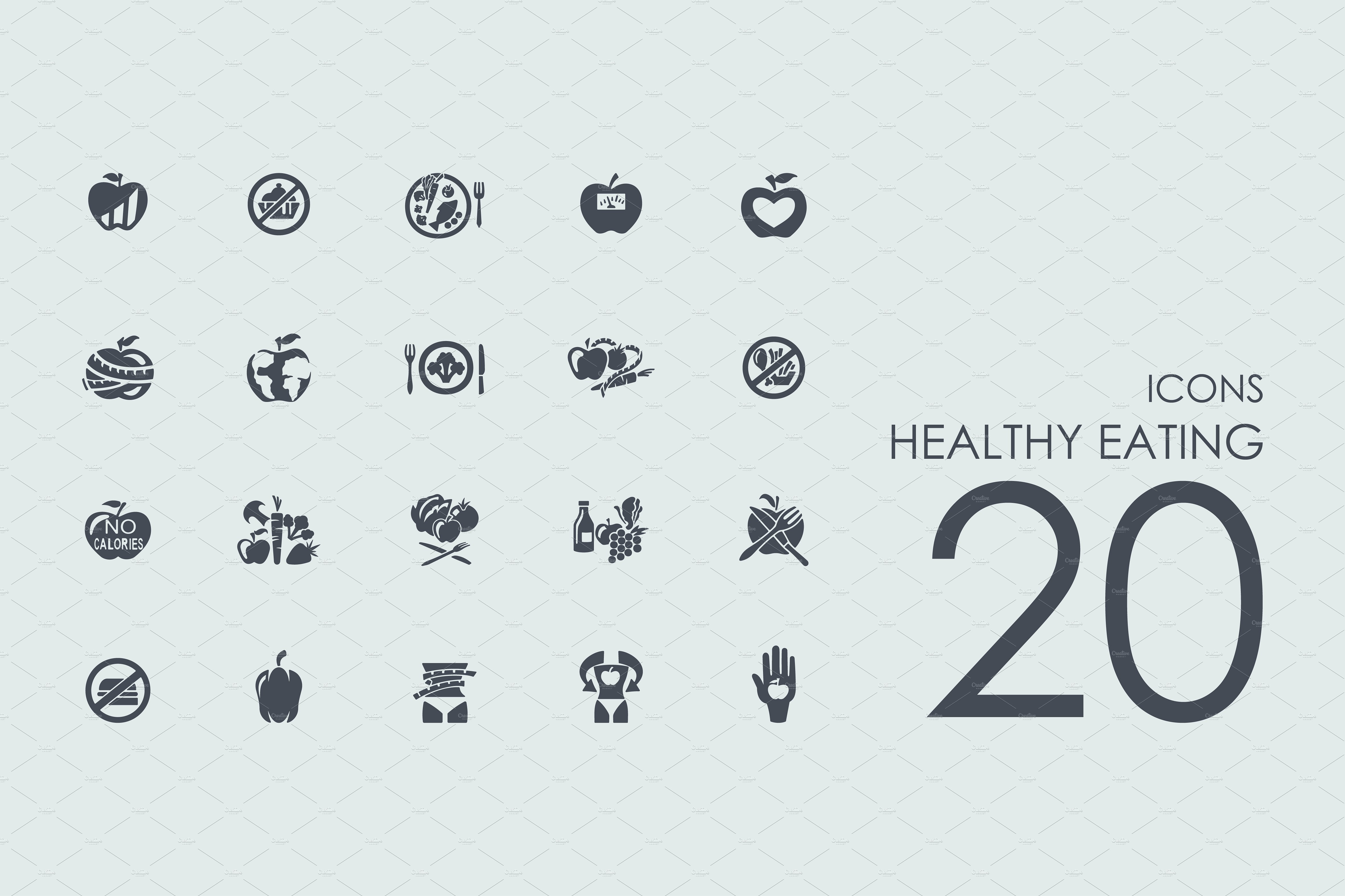 20个饮食健康图标 20 Healthy Eating ic