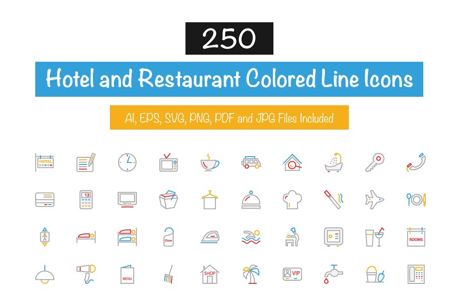 250个酒店相关图标 250 Hotel Colored L