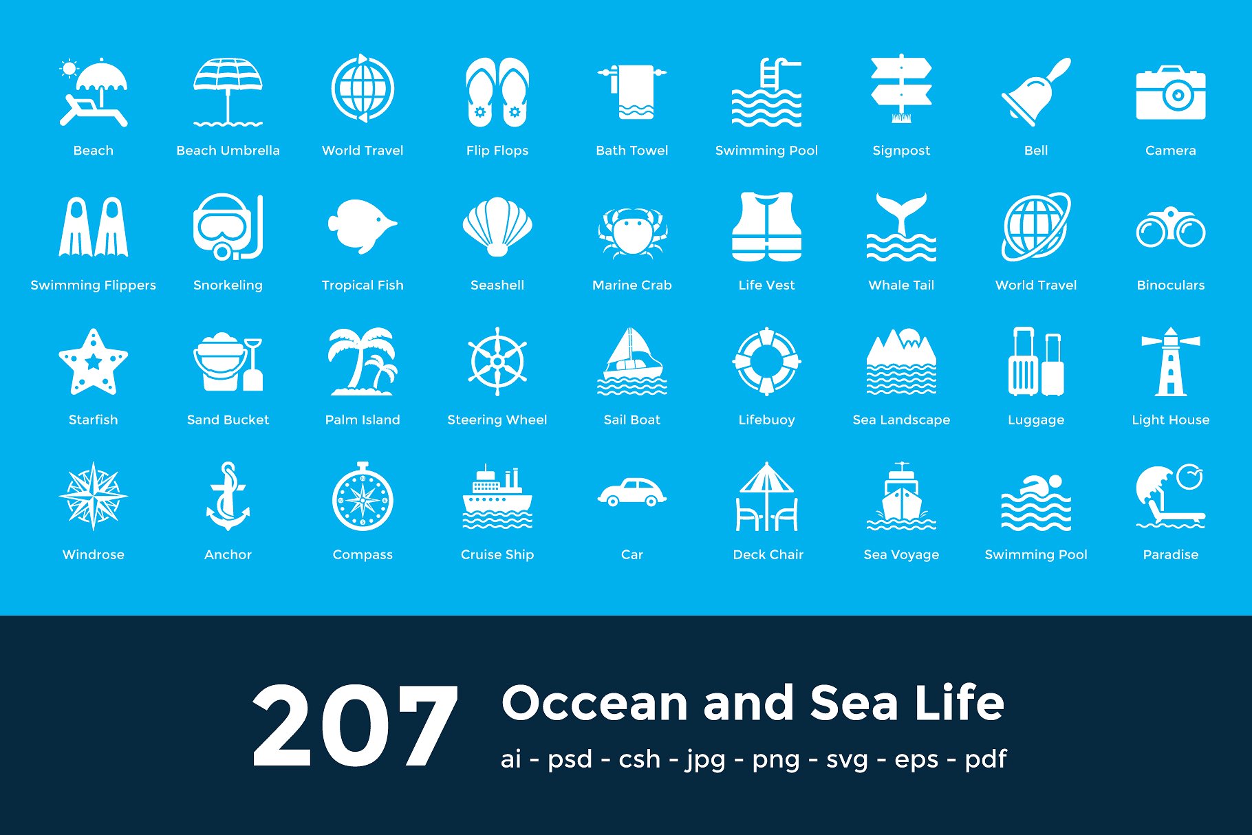 207个海洋和海滩生活图标 207 Occean and S
