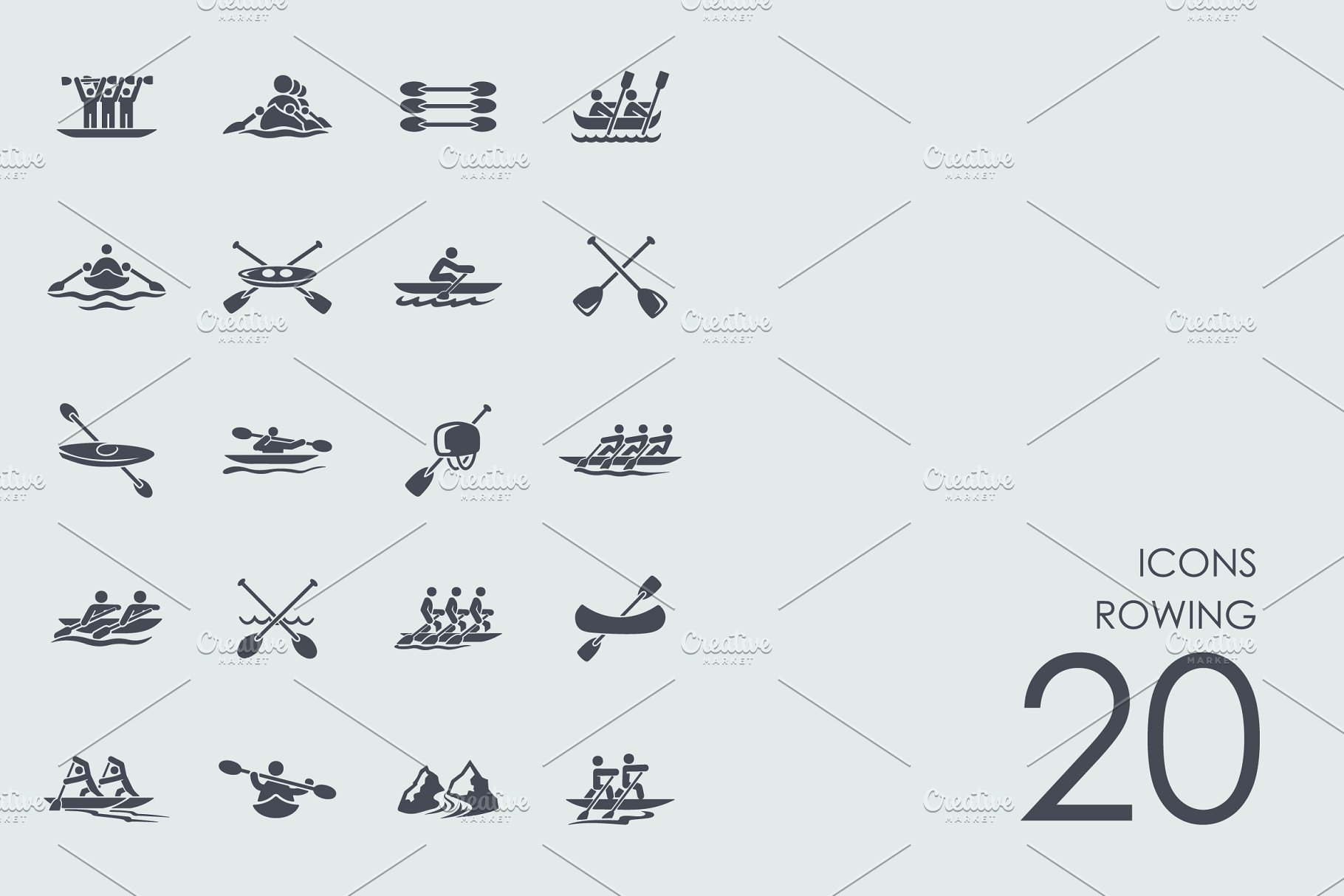 划船相关元素图标 Rowing icons #92130