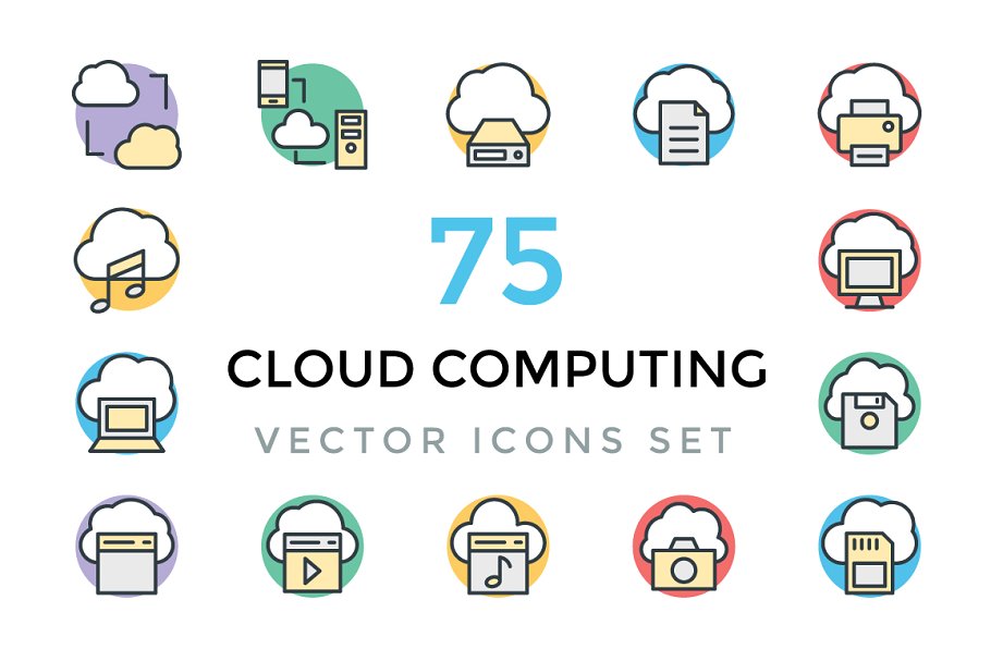 75个云技术矢量图标 75 Cloud Computing