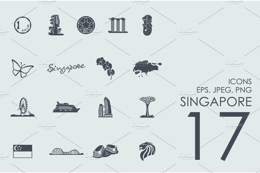新加坡主题图标 Set of Singapore icons