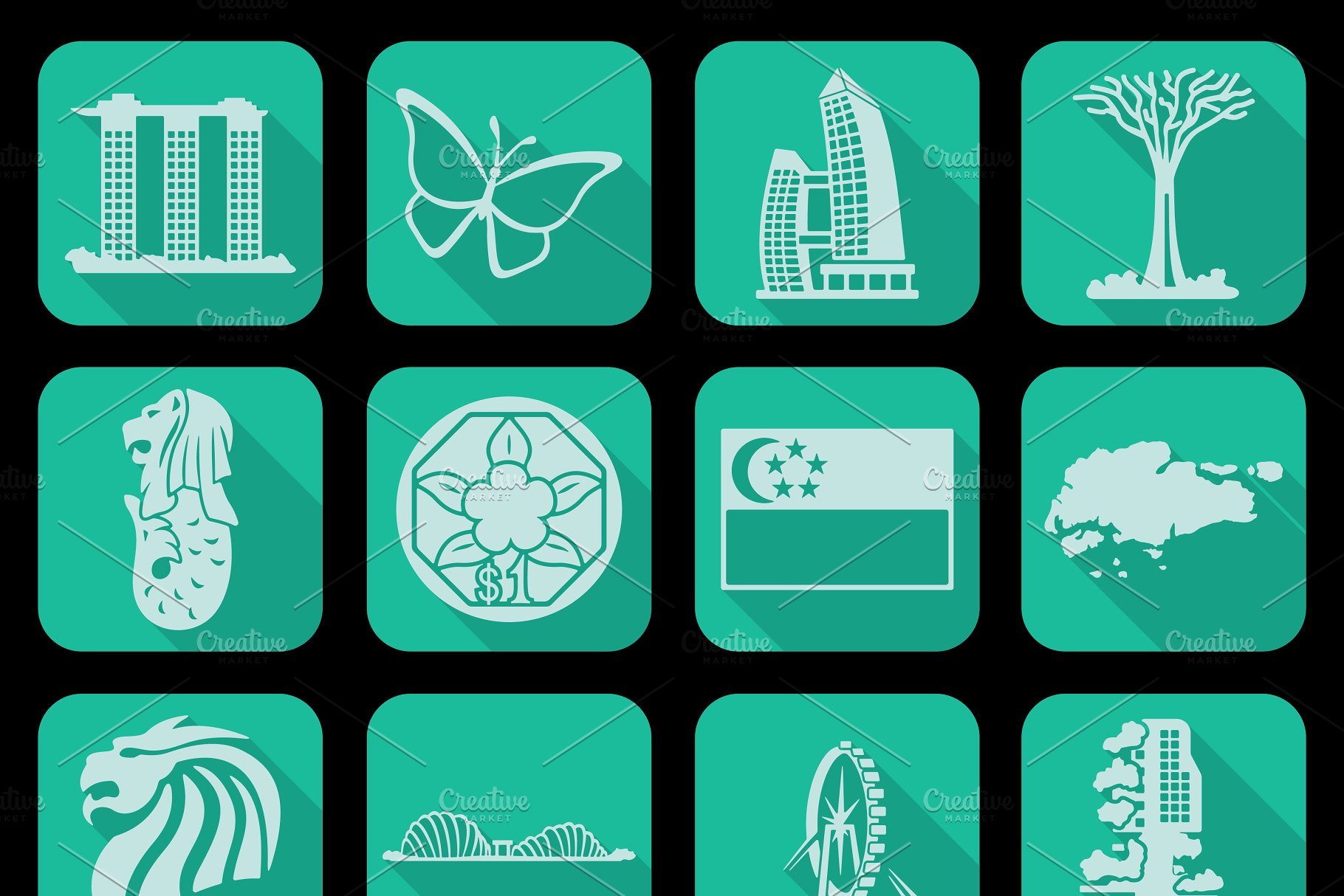 新加坡主题图标 Set of Singapore icons