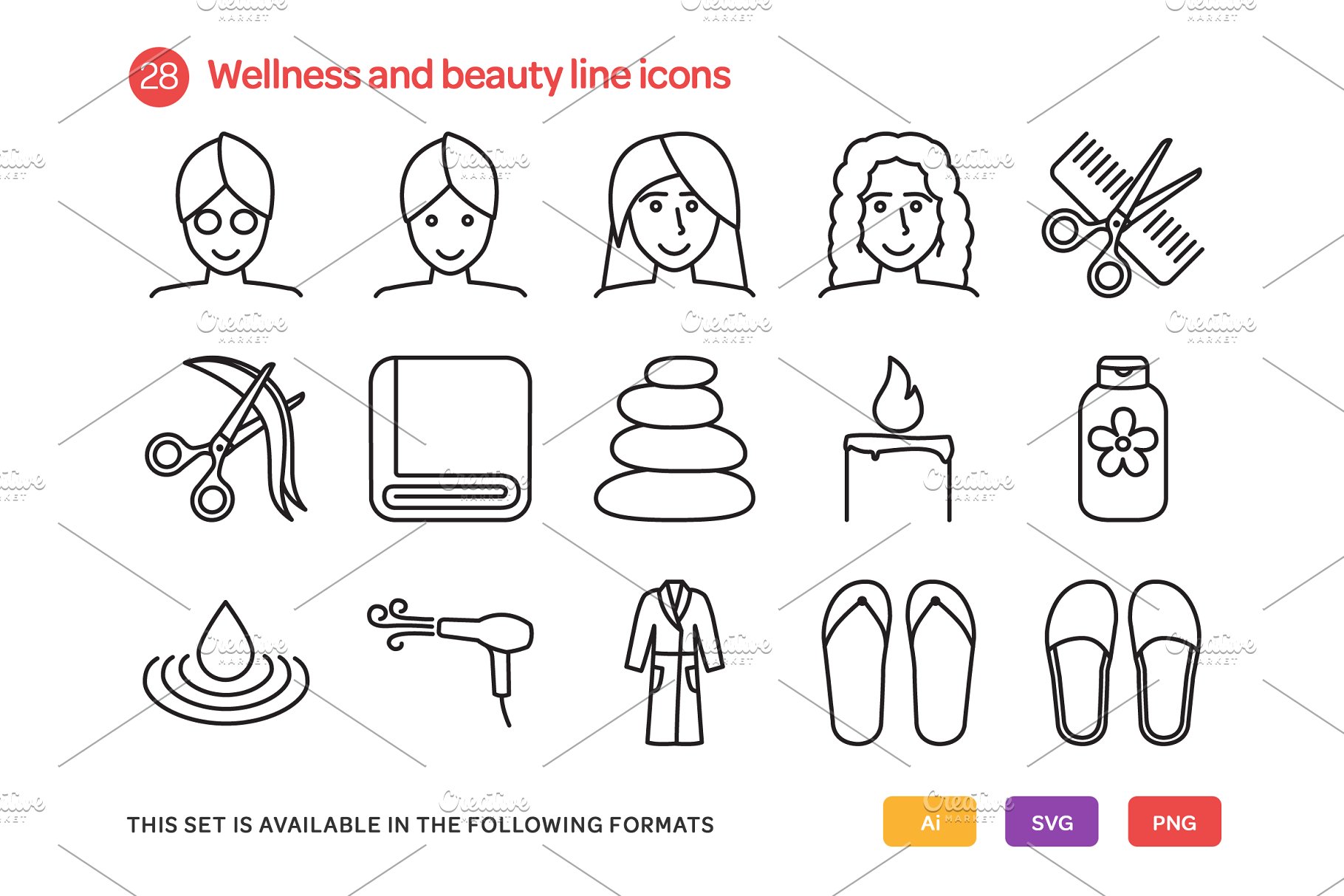 健康和美容系列的图标 Wellness and Beauty