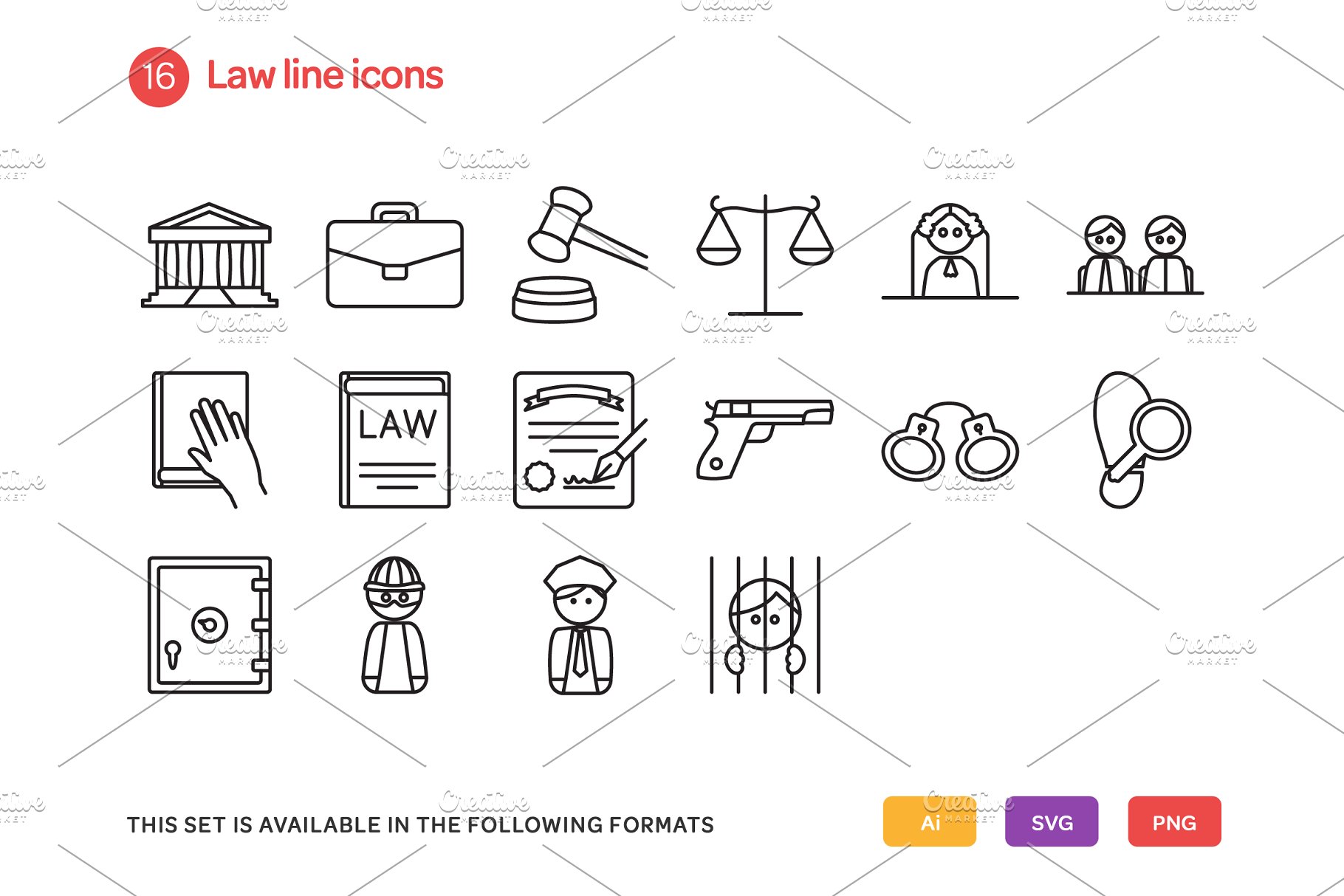 法律线型图标集 Law Line Icons Set #90