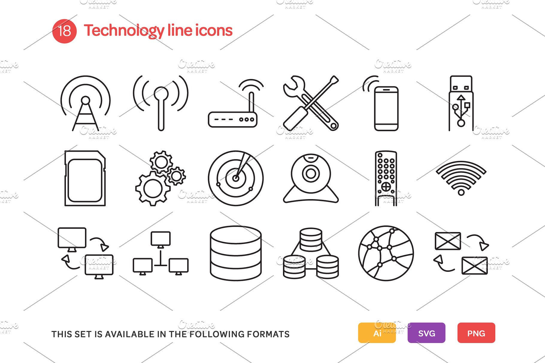 技术线型图标 Technology Line Icons S