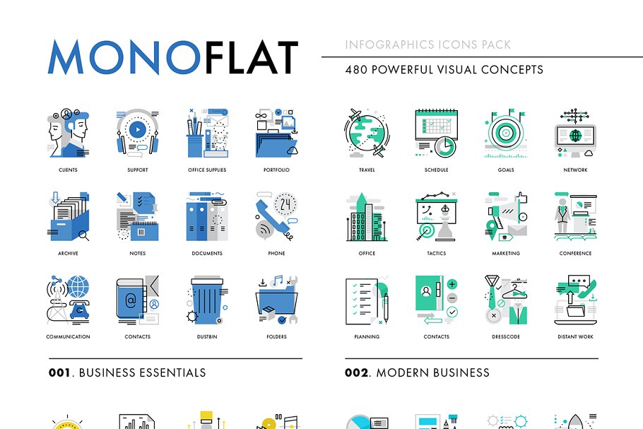 科技互联网创意图表图标 Monoflat Infograph