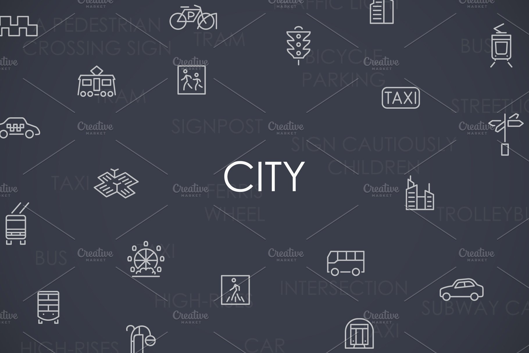 城市相关元素细线图标 City thinline icons