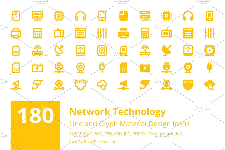 风格的180个网络技术图标Network Technolog