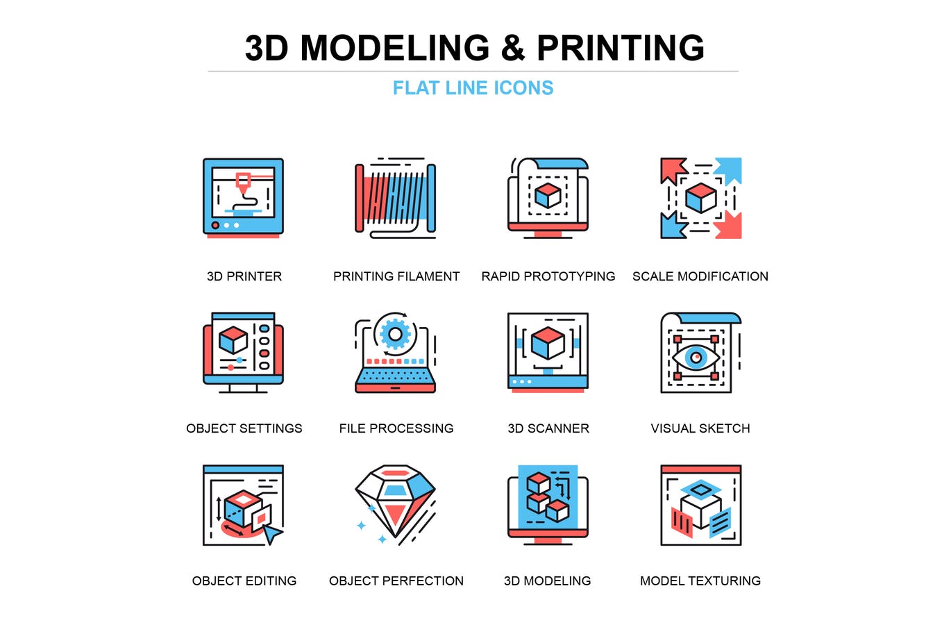 细线3D打印和建模图标icon集合 #317105