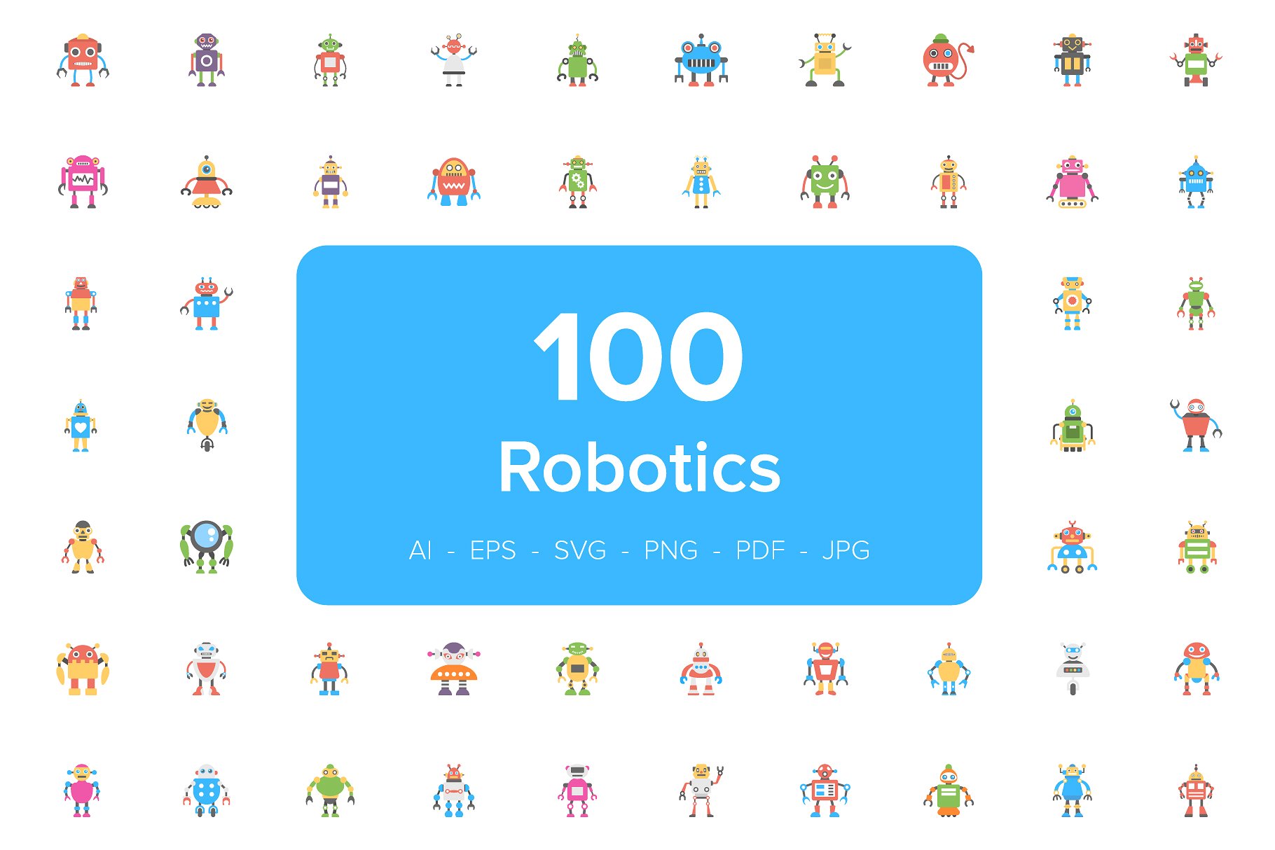 扁平化的机器人图标 100 Robotics Flat Ic