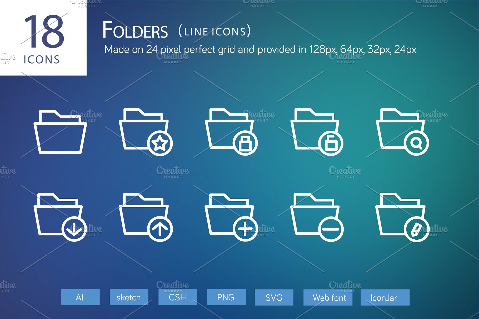 文件夹线型图标 18 Folders Line Icons