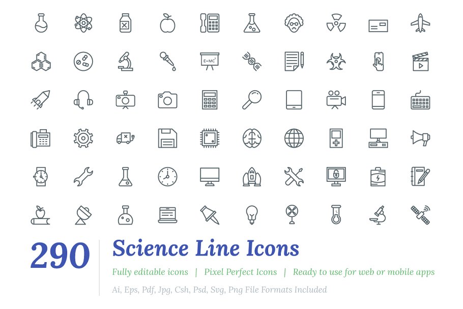 科技线型图标 290 Science Line Icons