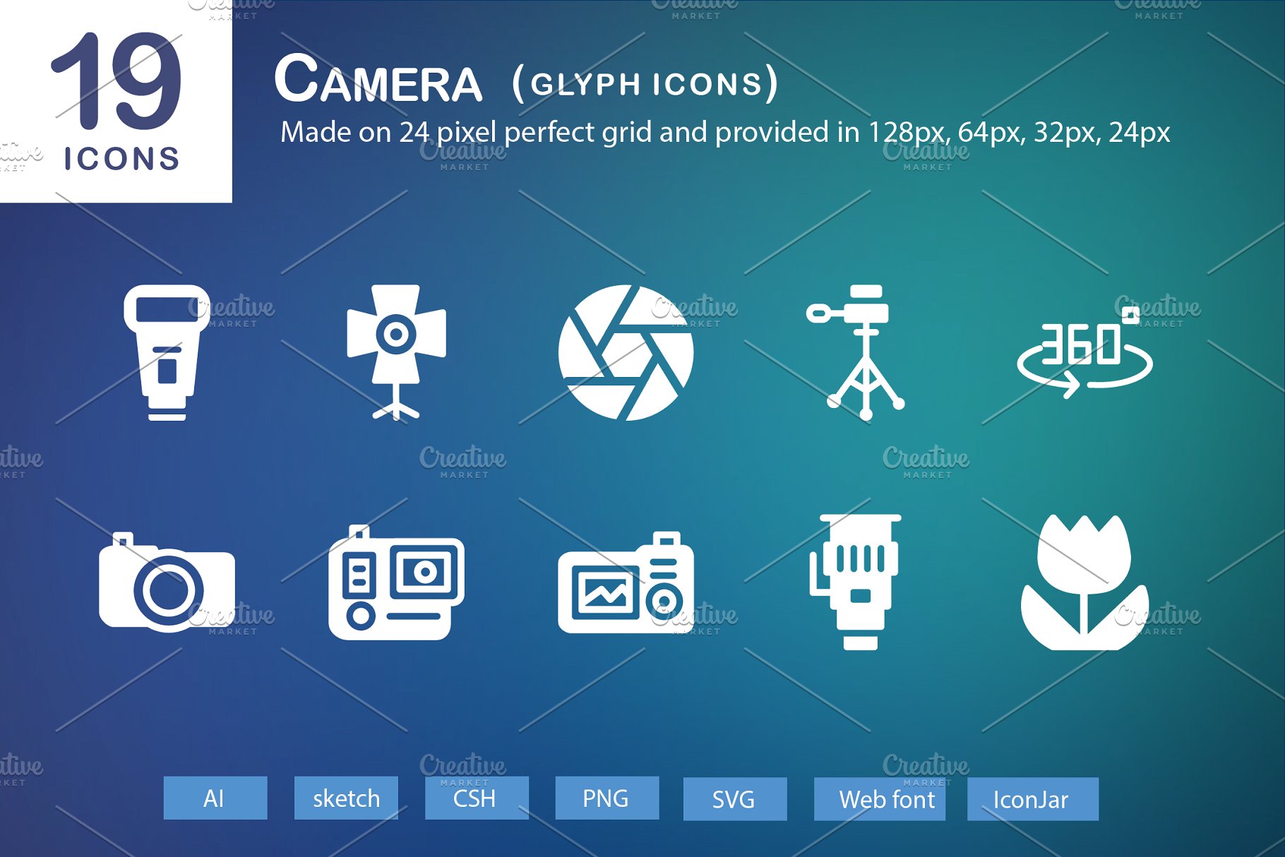 相机图形图标 19 Camera Glyph Icons #