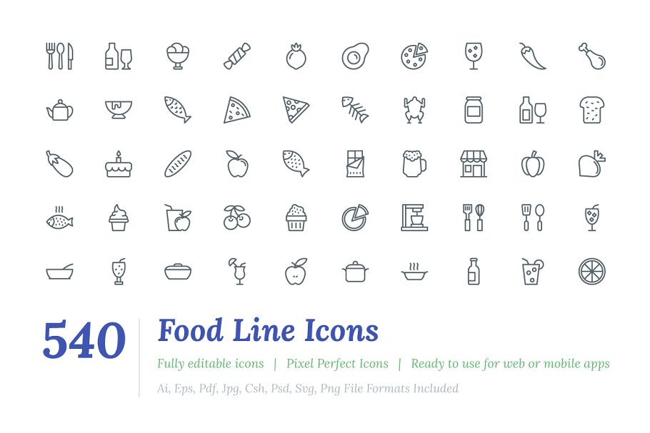 线型食物图标 540 Food Line Icons #92
