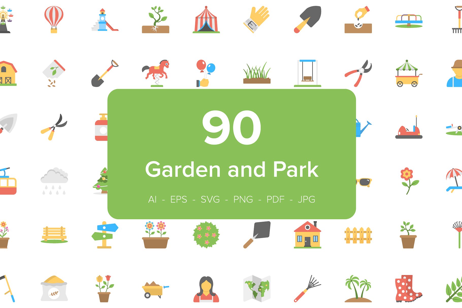 90个花园扁平化图标 90 Garden and Park