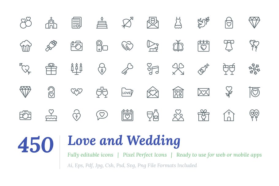 婚礼和爱情主题图标 450 Love and Wedding