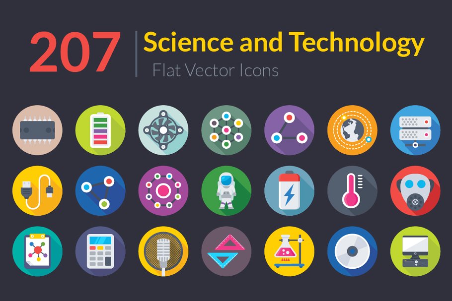 科学和技术扁平化图标 207 Science and Tec