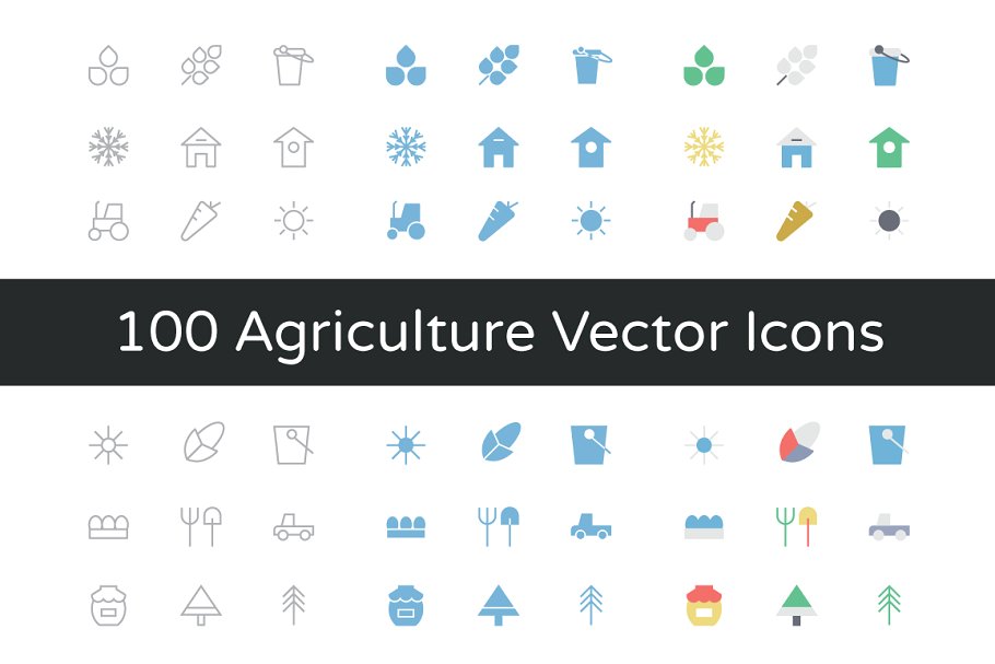 农业相关的矢量图标 100 Agriculture Vect