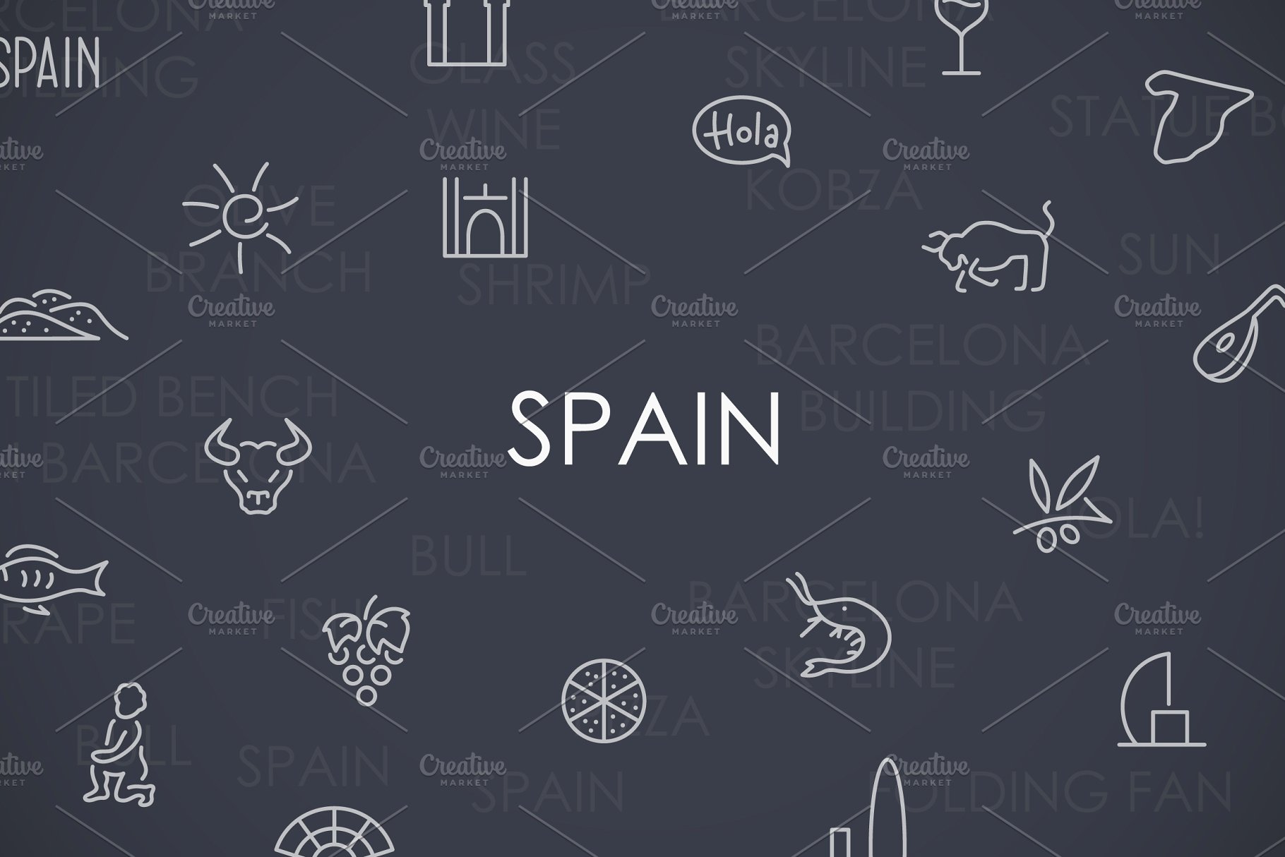 西班牙元素线型图标 Spain thinline icons