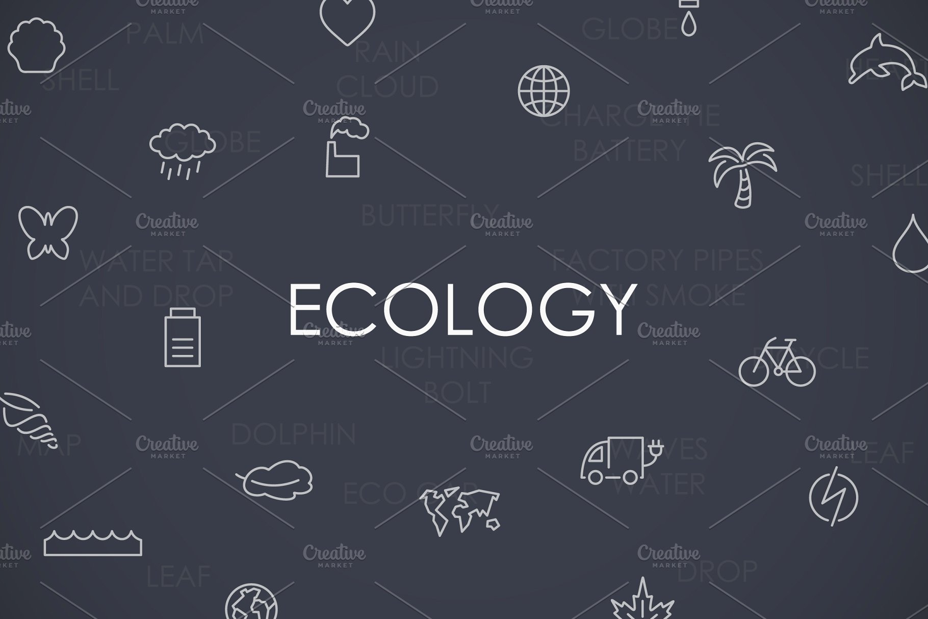 生态细线图标 Ecology thinline icons