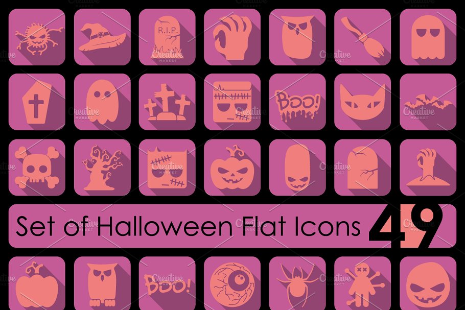 一套万圣节图标 Set of Halloween icons