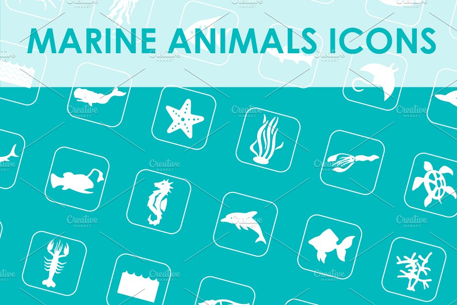 海洋动物简单的图标 Set of marine animal