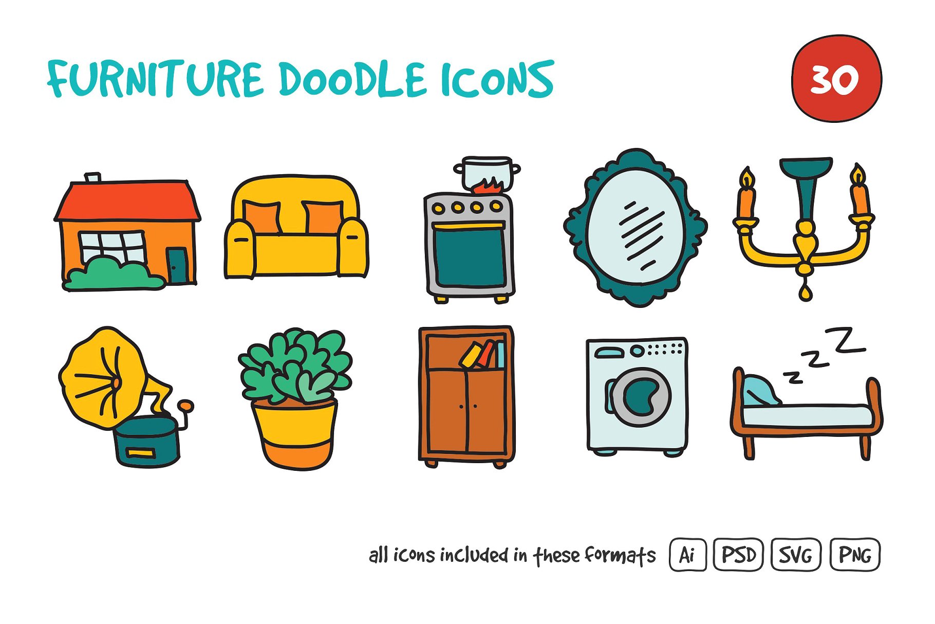 家具涂鸦图标集 Furniture Doodle Icons