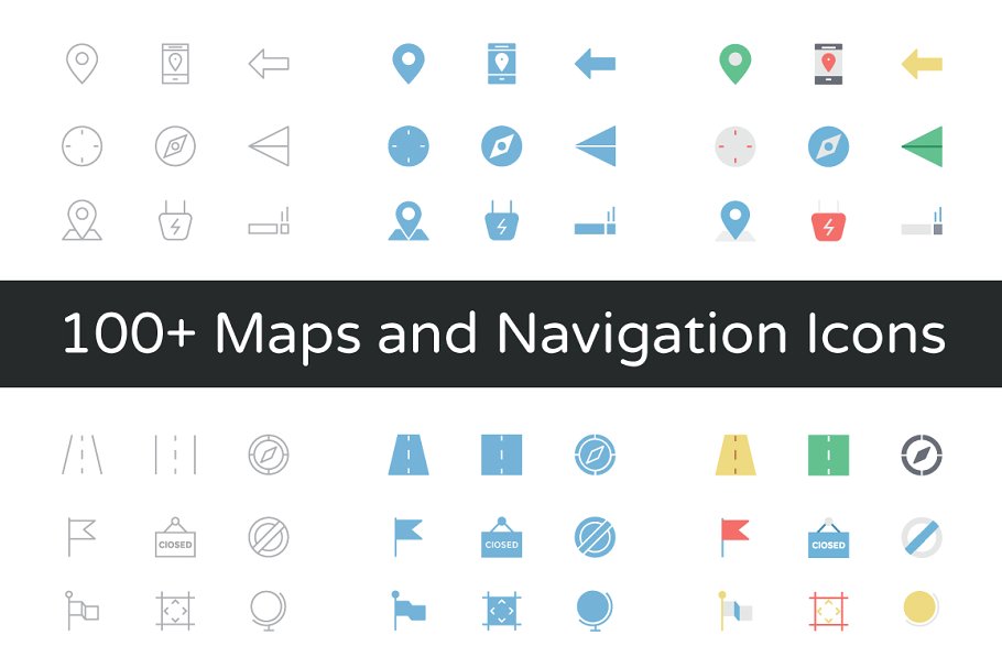 地图导航矢量图标 100  Maps and Navigat