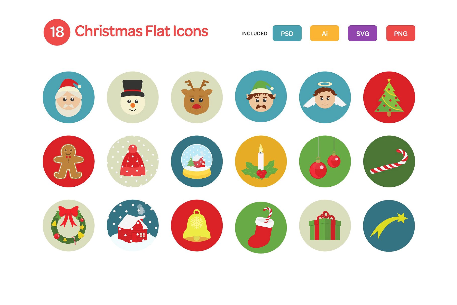 圣诞节扁平化图标 Christmas Flat Icons