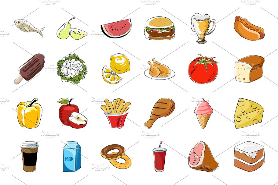 食品粗略彩色图标 70  Food Sketchy Colo