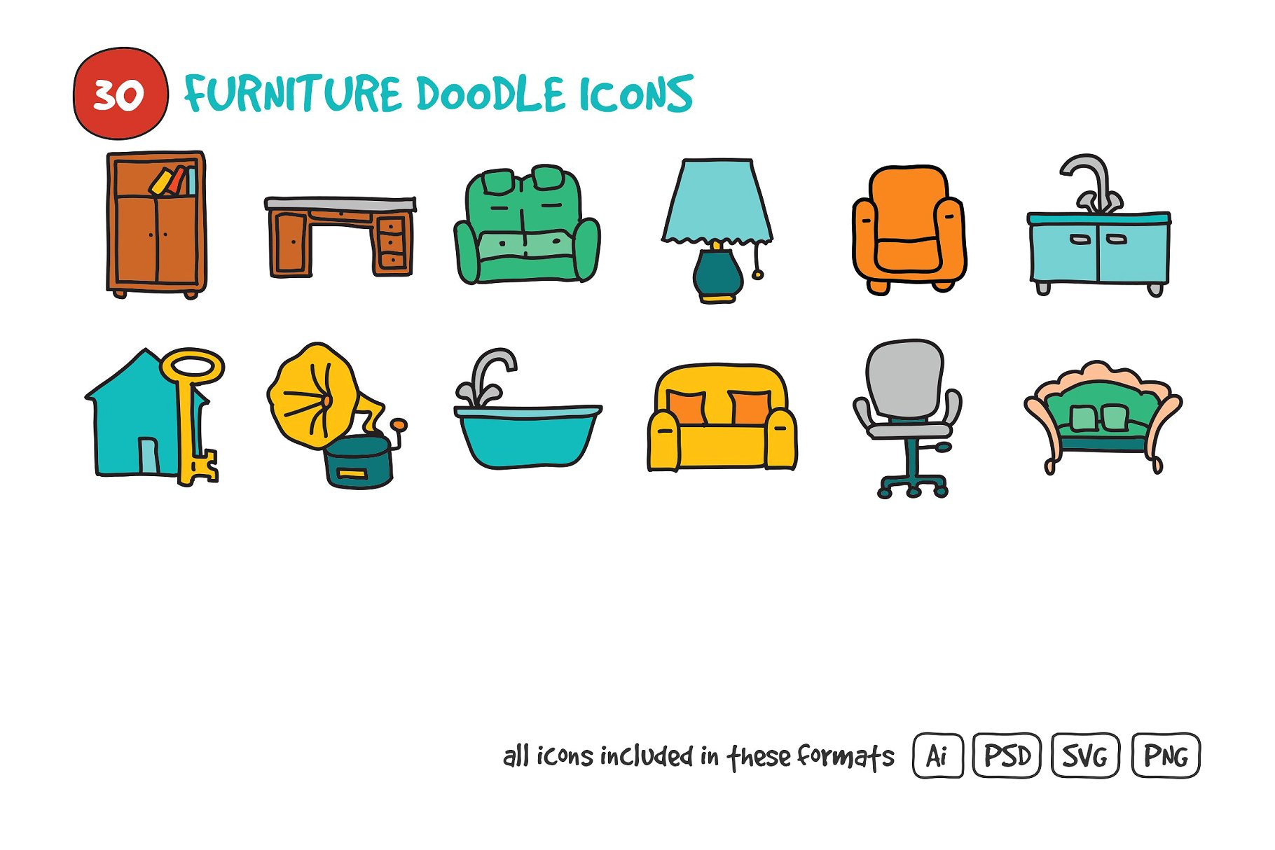 家具涂鸦图标集 Furniture Doodle Icons