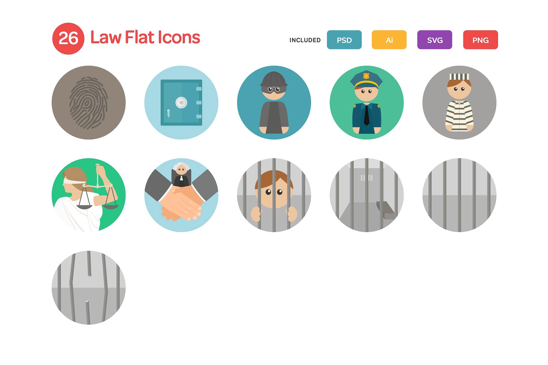 法律风格的扁平化图标 Law Flat Icons Set