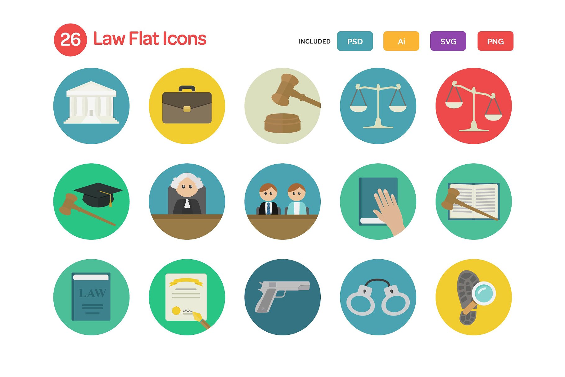 法律风格的扁平化图标 Law Flat Icons Set