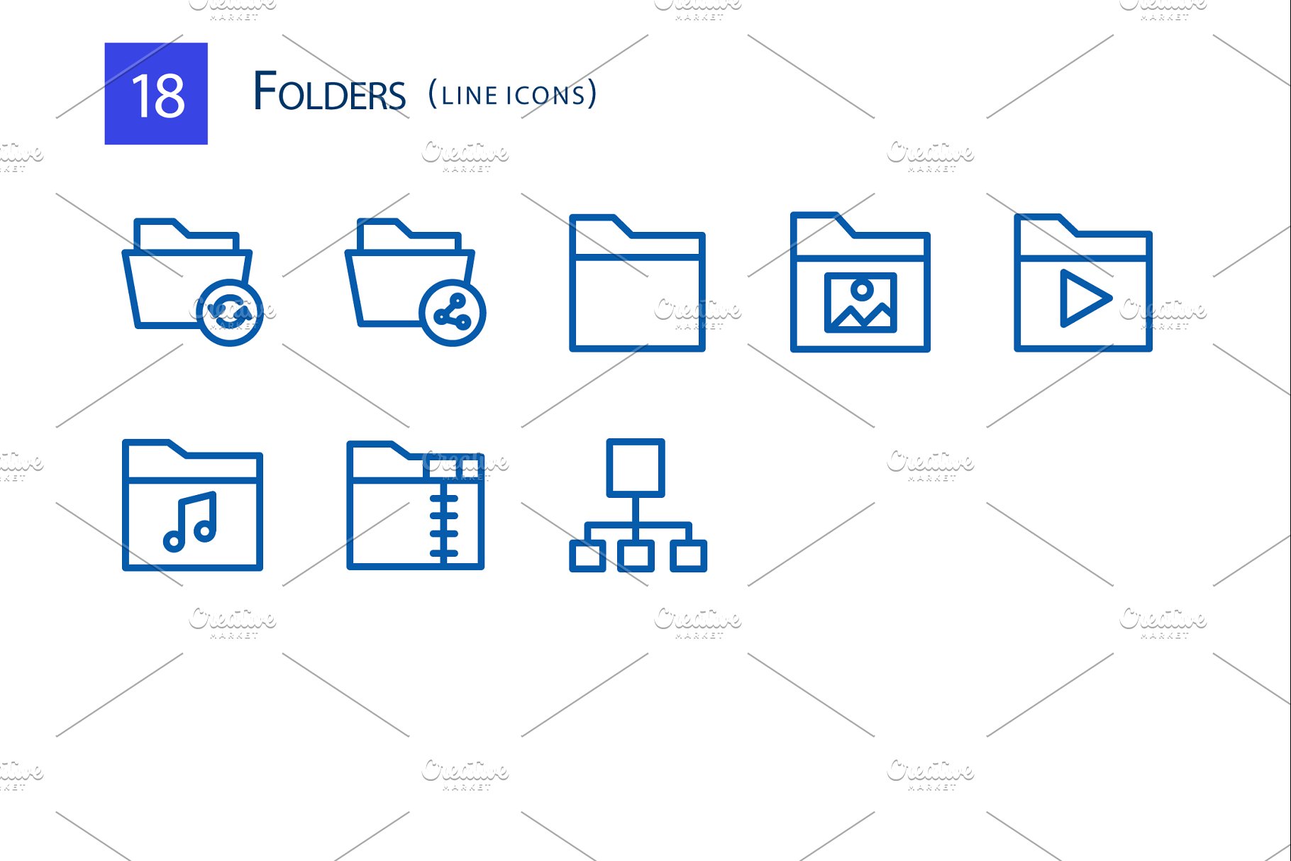 文件夹线型图标 18 Folders Line Icons