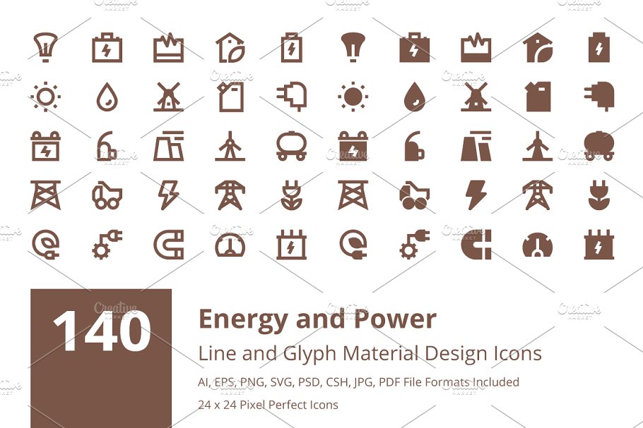 能源和动力材料图标 140 Energy and Power