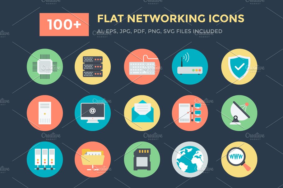 网络矢量图标 100 Flat Networking Ve
