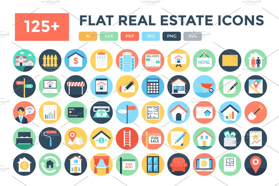 扁平化房地产图标 125  Flat Real Estate