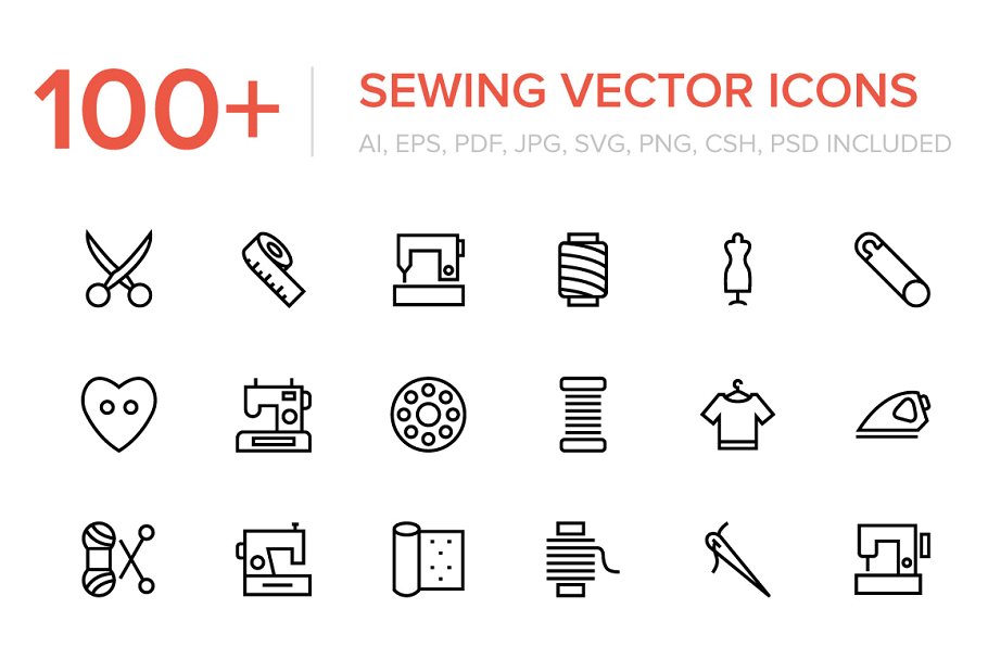 缝纫图标素材 100  Sewing and Stitchi