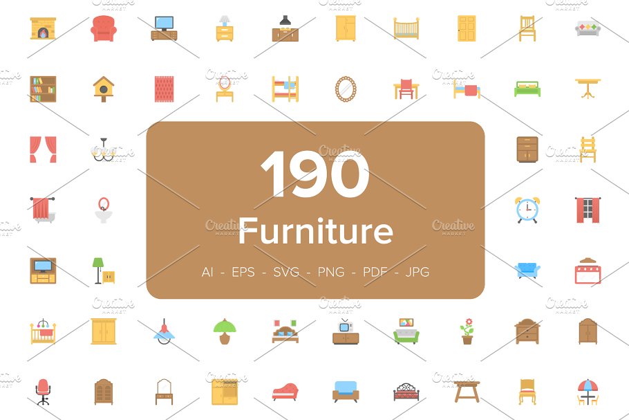 家具矢量图标 190 Furniture Flat Icon