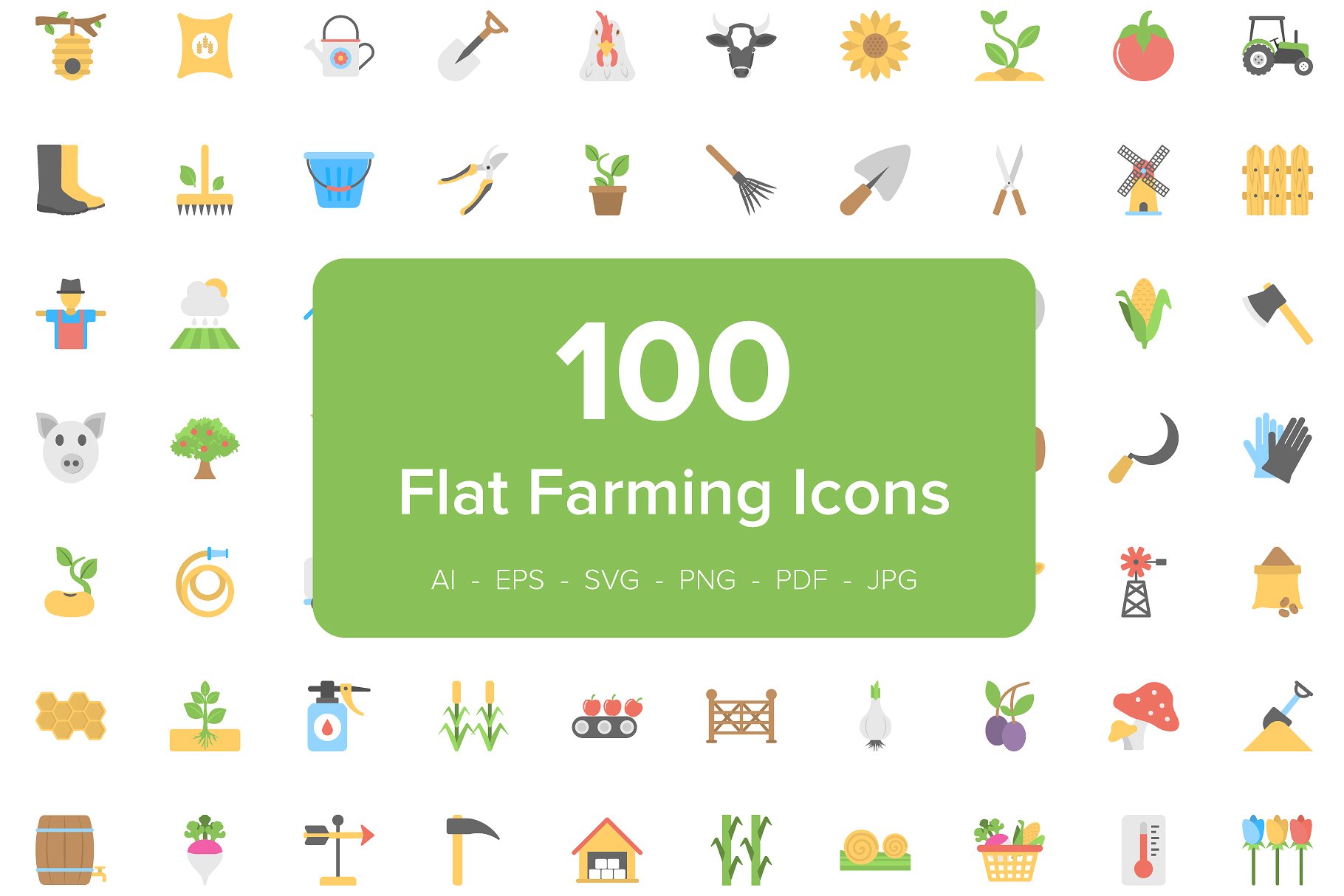 农业平面矢量图标 100 Farming Flat Vect