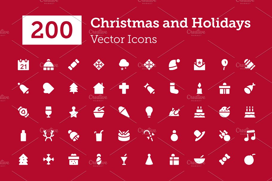 圣诞矢量图标 200 Christmas Vector Ic